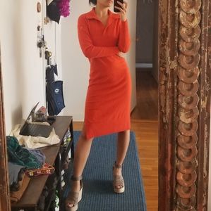 Everland cashmere orange red dress polo long sleeve sweater collar